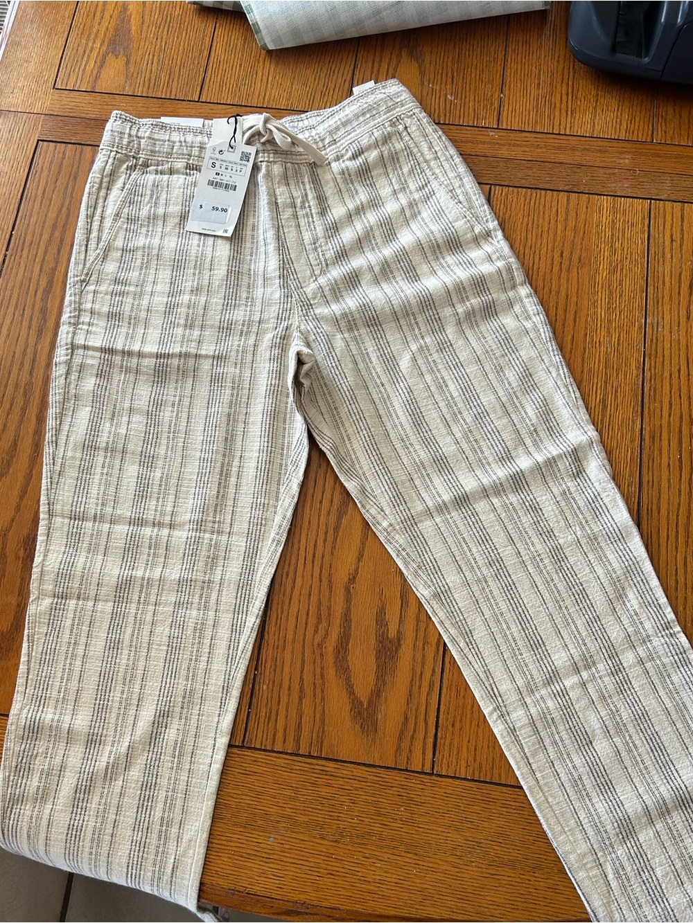 Zara Beige Striped Drawstring pant